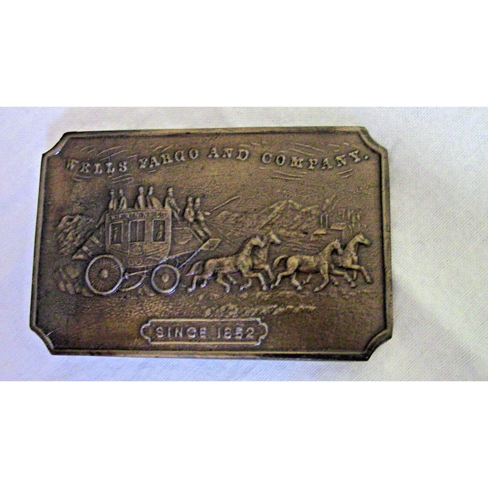 Vintage Wells Fargo & Co Brass Belt Buckle Since 1852 Stage Coach